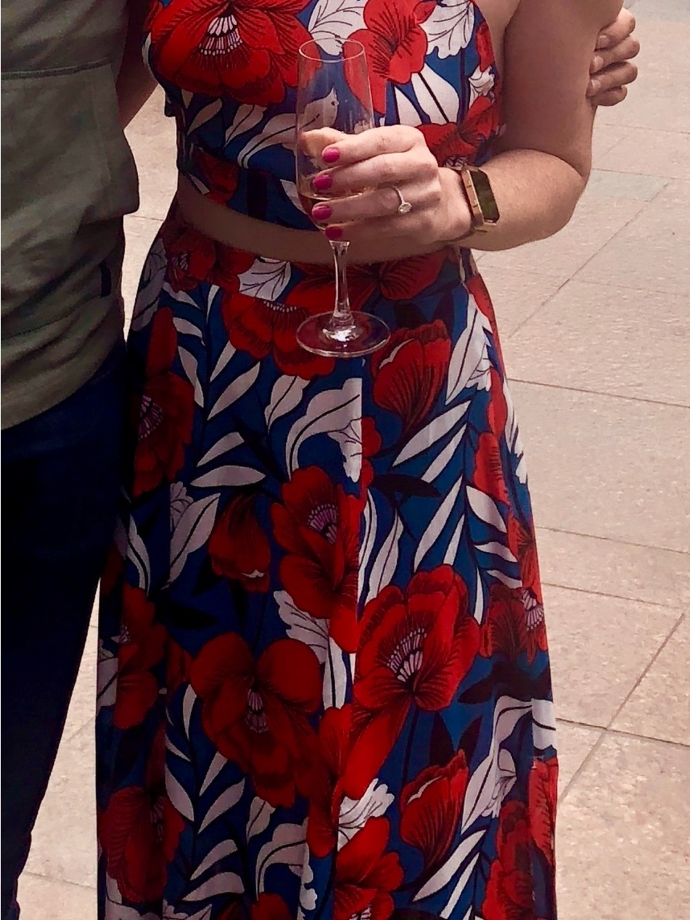 Lulu's Red Floral Maxi Skirt & Halter Top SET